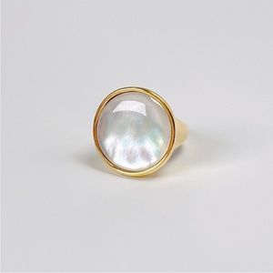 Large Round White Mother of Pearl 18K Gold Plated Ring